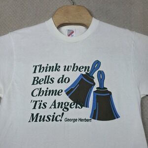 Vintage 80s 90s Jerzees T-Shirt Medium USA Made George Herbert Poem Angels Bells